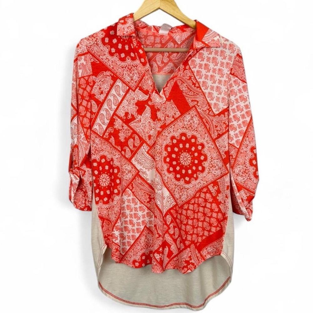 Orange paisley print vintage 70’s blouse